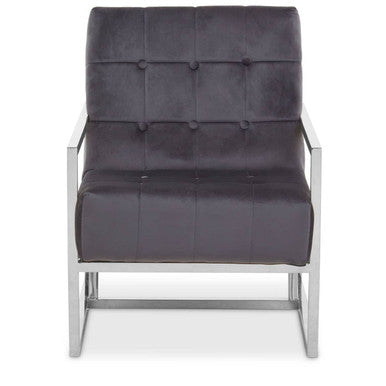 Hana Grey Velvet Chair With Stainless Steel Frame