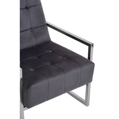 Hana Grey Velvet Chair With Stainless Steel Frame