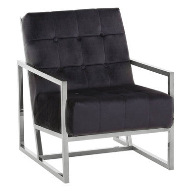 Hana Black Velvet Chair With Stainless Steel Frame