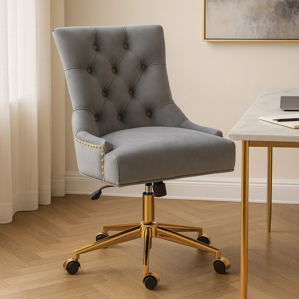 Anita Grey Velvet & Gold Base Home Office Chair
