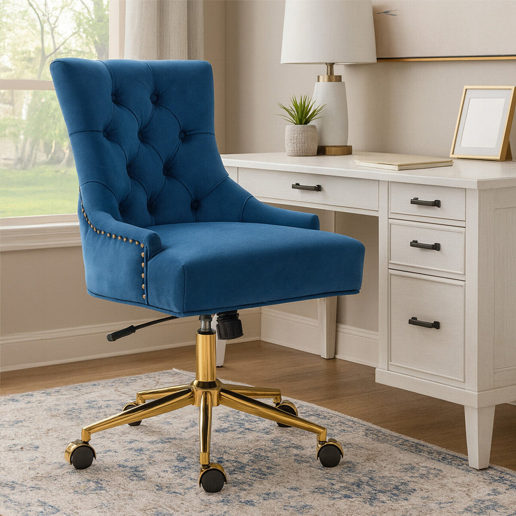 Anita Blue Velvet & Gold Base Home Office Chair