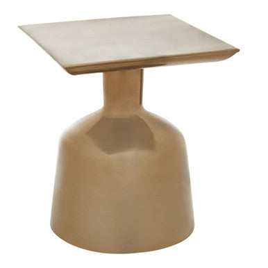 Antique Gold Metal Side Table With Round Glass Top & Round Base, Pazo