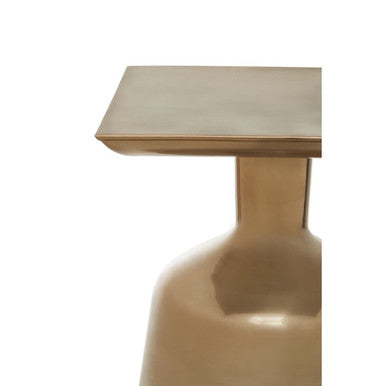 Antique Gold Metal Side Table With Round Glass Top & Round Base, Pazo