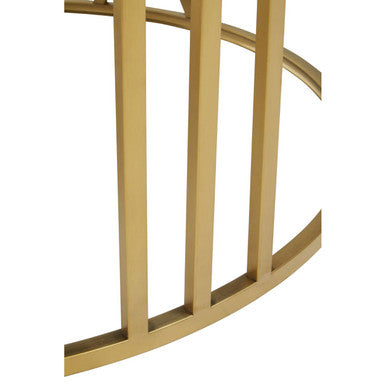 Brushed Gold Steel Side Table With Roman Numeral Frame & Black Tempered Glass Top, Alana
