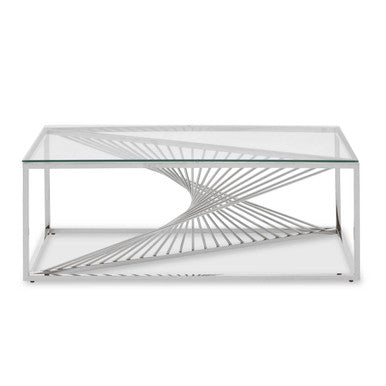 Silver Steel Frame Coffee Table With Glass Top, Amella