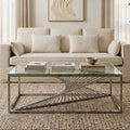 Silver Steel Frame Coffee Table With Glass Top, Amella