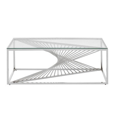 Silver Steel Frame Coffee Table With Glass Top, Amella