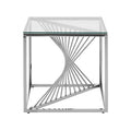 Silver Stainless Steel Frame End Table With Clear Tempered Glass Top & Spiral Staircase Inspired Centre, Amella