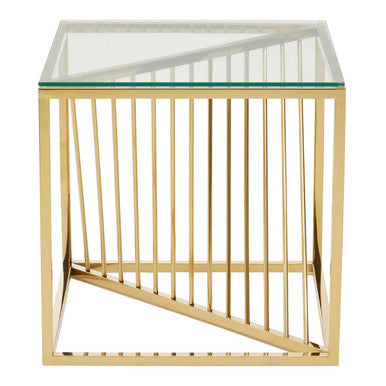 Clear Tempered Glass Top End Table With Gold Frame & Inner Twisted Staircase Design, Amella