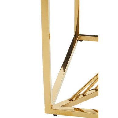 Clear Tempered Glass Top End Table With Gold Frame & Inner Twisted Staircase Design, Amella