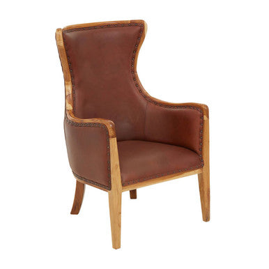 Kendari Brown Cow Leather & Teak Wood Frame Chair