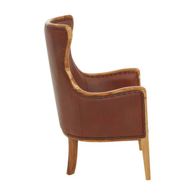 Kendari Brown Cow Leather & Teak Wood Frame Chair