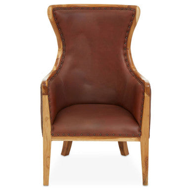 Kendari Brown Cow Leather & Teak Wood Frame Chair
