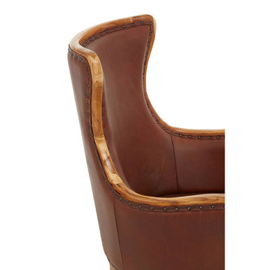 Kendari Brown Cow Leather & Teak Wood Frame Chair