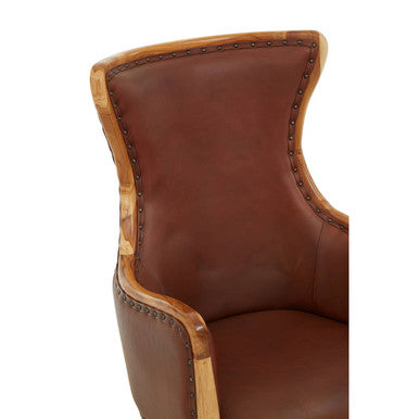 Kendari Brown Cow Leather & Teak Wood Frame Chair