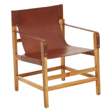 Kendari Light Brown Leather & Teak Wood Chair