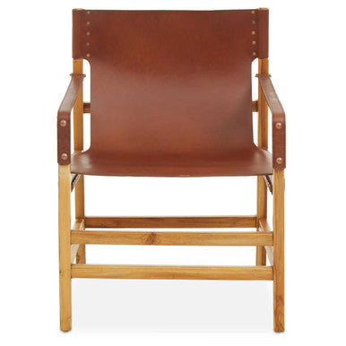 Kendari Light Brown Leather & Teak Wood Chair
