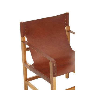 Kendari Light Brown Leather & Teak Wood Chair