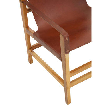 Kendari Light Brown Leather & Teak Wood Chair