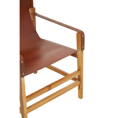 Kendari Light Brown Leather & Teak Wood Chair
