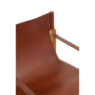 Kendari Light Brown Leather & Teak Wood Chair