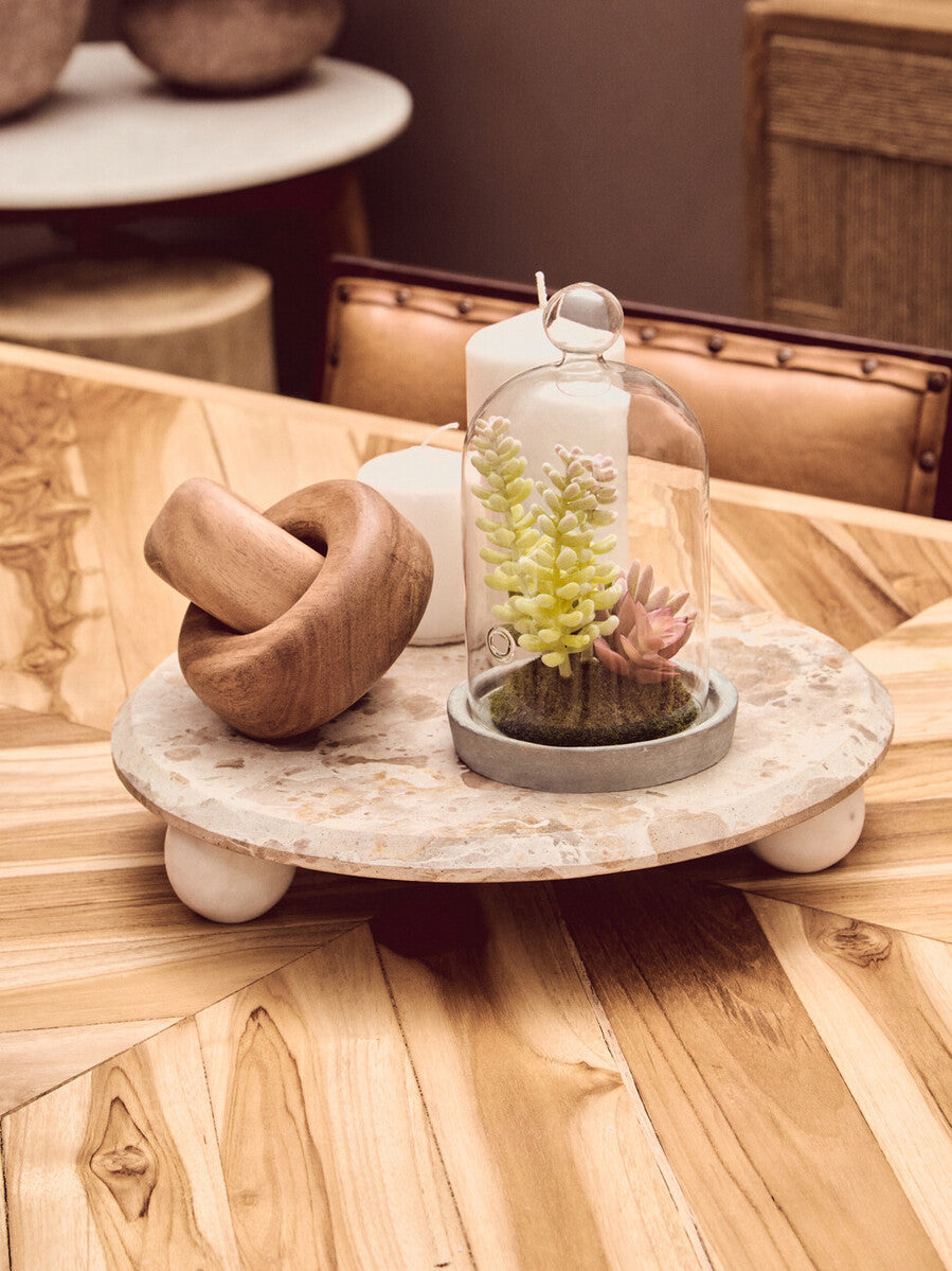 Natural Teak Wood Dining Table With Herringbone Top & Gold Metal Frame, Kendari