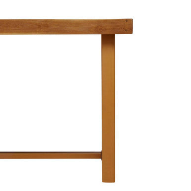 Natural Teak Wood Dining Table With Herringbone Top & Gold Metal Frame, Kendari
