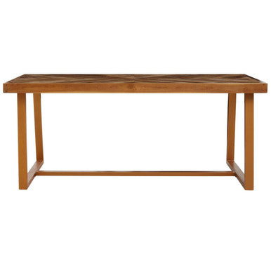 Natural Teak Wood Dining Table With Herringbone Top & Gold Metal Frame, Kendari