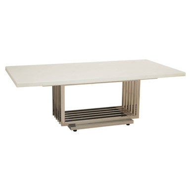 White Marble Top Coffee Table With Silver Geometric Stainless Steel Frame, Moda
