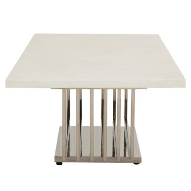 White Marble Top Coffee Table With Silver Geometric Stainless Steel Frame, Moda