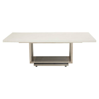 White Marble Top Coffee Table With Silver Geometric Stainless Steel Frame, Moda