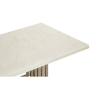 White Marble Top Coffee Table With Silver Geometric Stainless Steel Frame, Moda