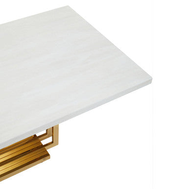 Ivory White Marble Top Coffee Table With Geometric Gold Finished Stainless Steel Frame, Moda
