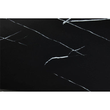 Black Marble Rectangular Top Dining Table With Brushed Gold Geometric Frame, Moda