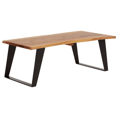 Live Edge Acacia Wood Top Coffee Table With Black Iron Legs, Surax