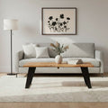 Live Edge Acacia Wood Top Coffee Table With Black Iron Legs, Surax