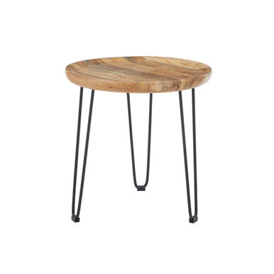 Natural Mango Wood Small Side Table With Black Iron Legs, Boho