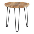 Natural Mango Wood Small Side Table With Black Iron Legs, Boho