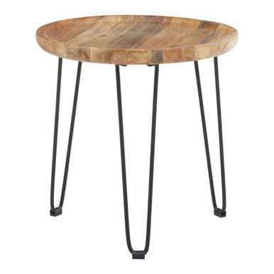 Natural Mango Wood Small Side Table With Black Iron Legs, Boho