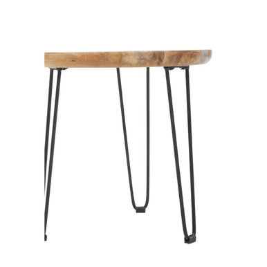 Natural Mango Wood Small Side Table With Black Iron Legs, Boho