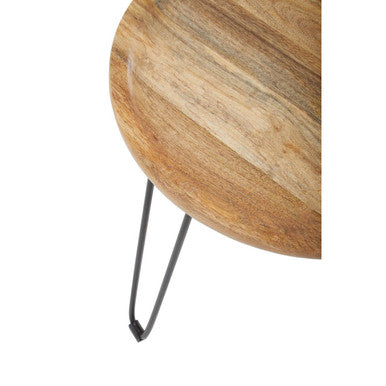 Natural Mango Wood Small Side Table With Black Iron Legs, Boho