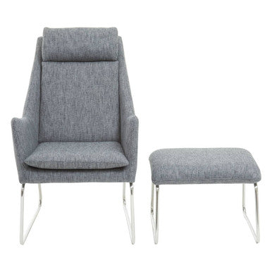 Azalea Grey Fabric Lounge Chair & Footstool Set