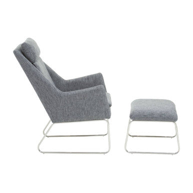 Azalea Grey Fabric Lounge Chair & Footstool Set