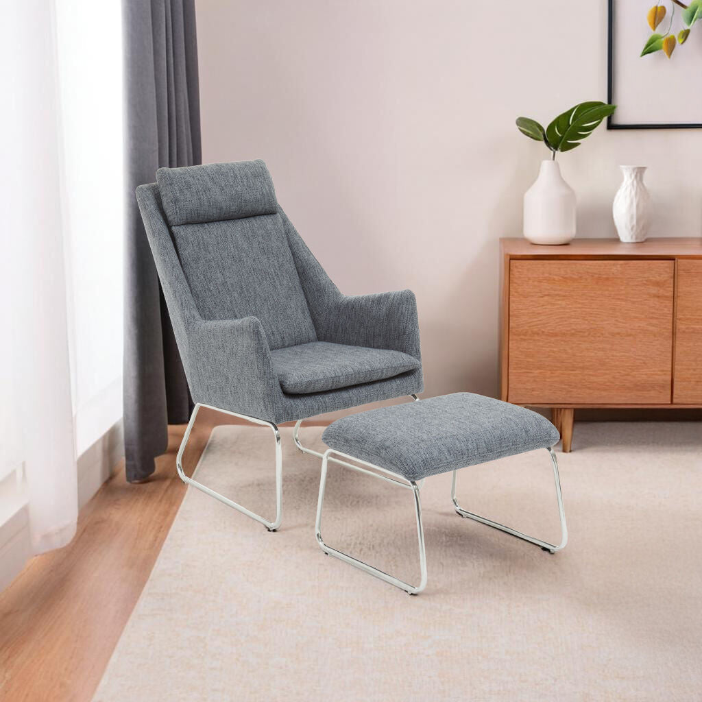 Azalea Grey Fabric Lounge Chair & Footstool Set