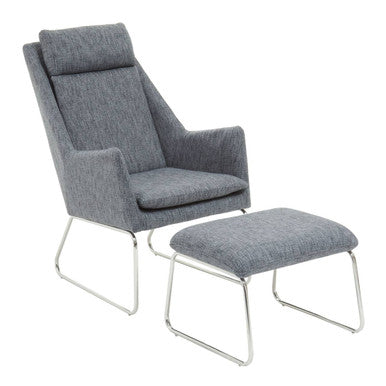 Azalea Grey Fabric Lounge Chair & Footstool Set