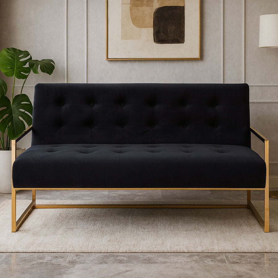 2 Seat Black Velvet Sofa, Azalea