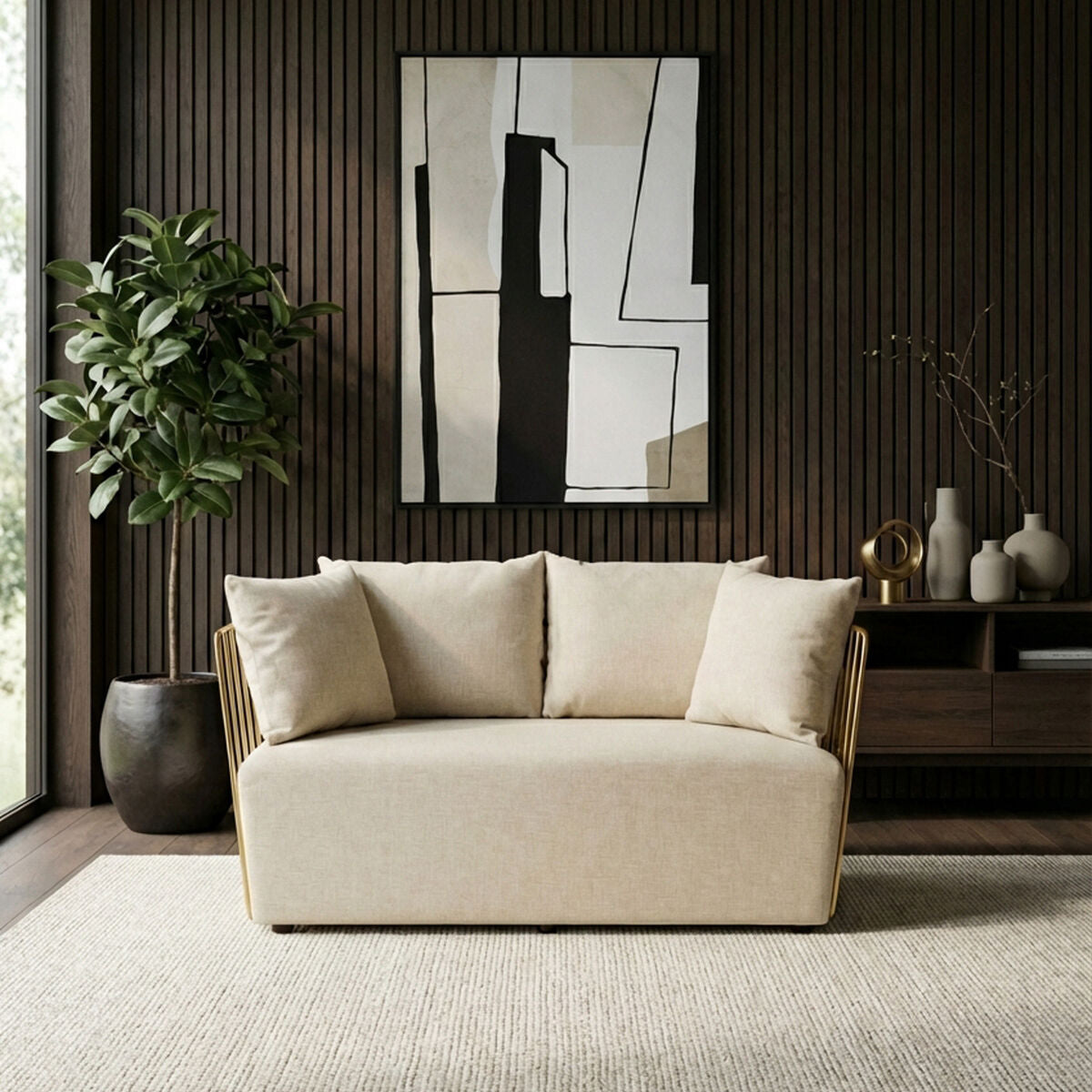 2 Seat Natural Fabric Sofa, Azalea