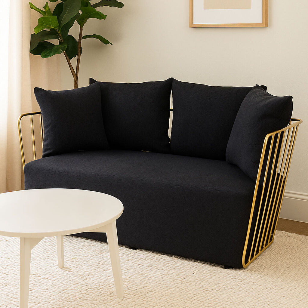 2 Seat Black Fabric Sofa, Azalea