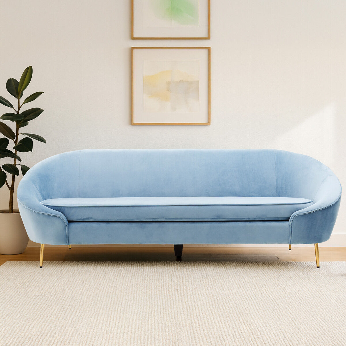 3 Seat Aqua Blue Velvet Sofa, Yasmeen