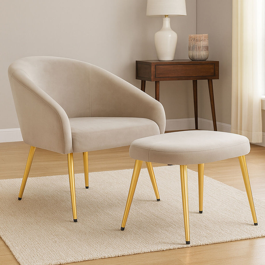 Yasmeen Mink Velvet Chair & Footstool